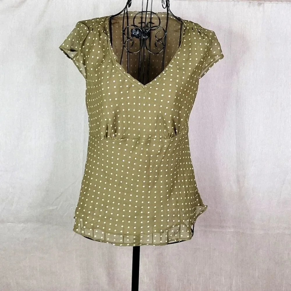 RAFAELLA Brown with White Polka Dots Blouse Small Petite
